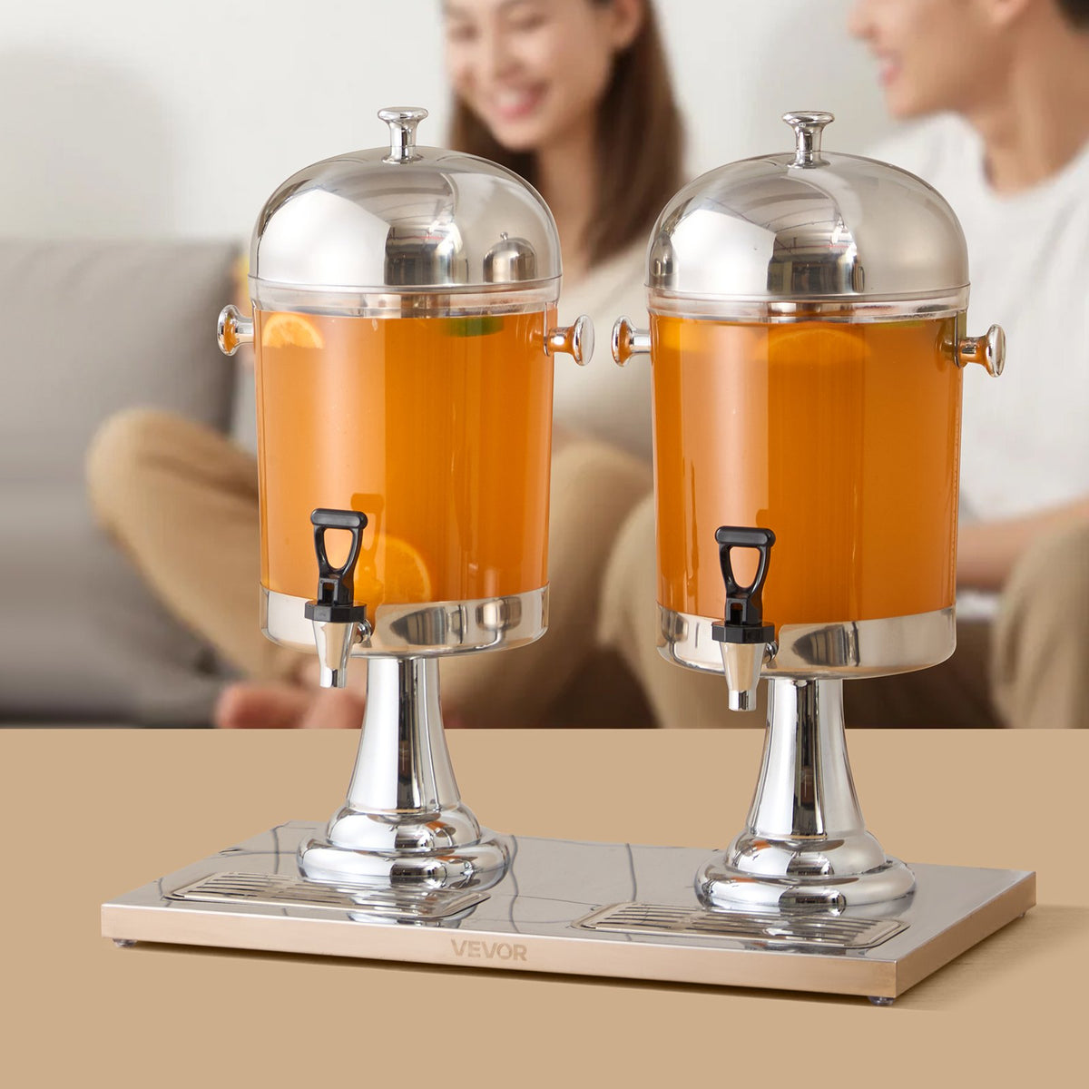 Double Drink Dispenser, 2 x 2.1 Gallon Beverage Dispenser with Drip Tray – image 1