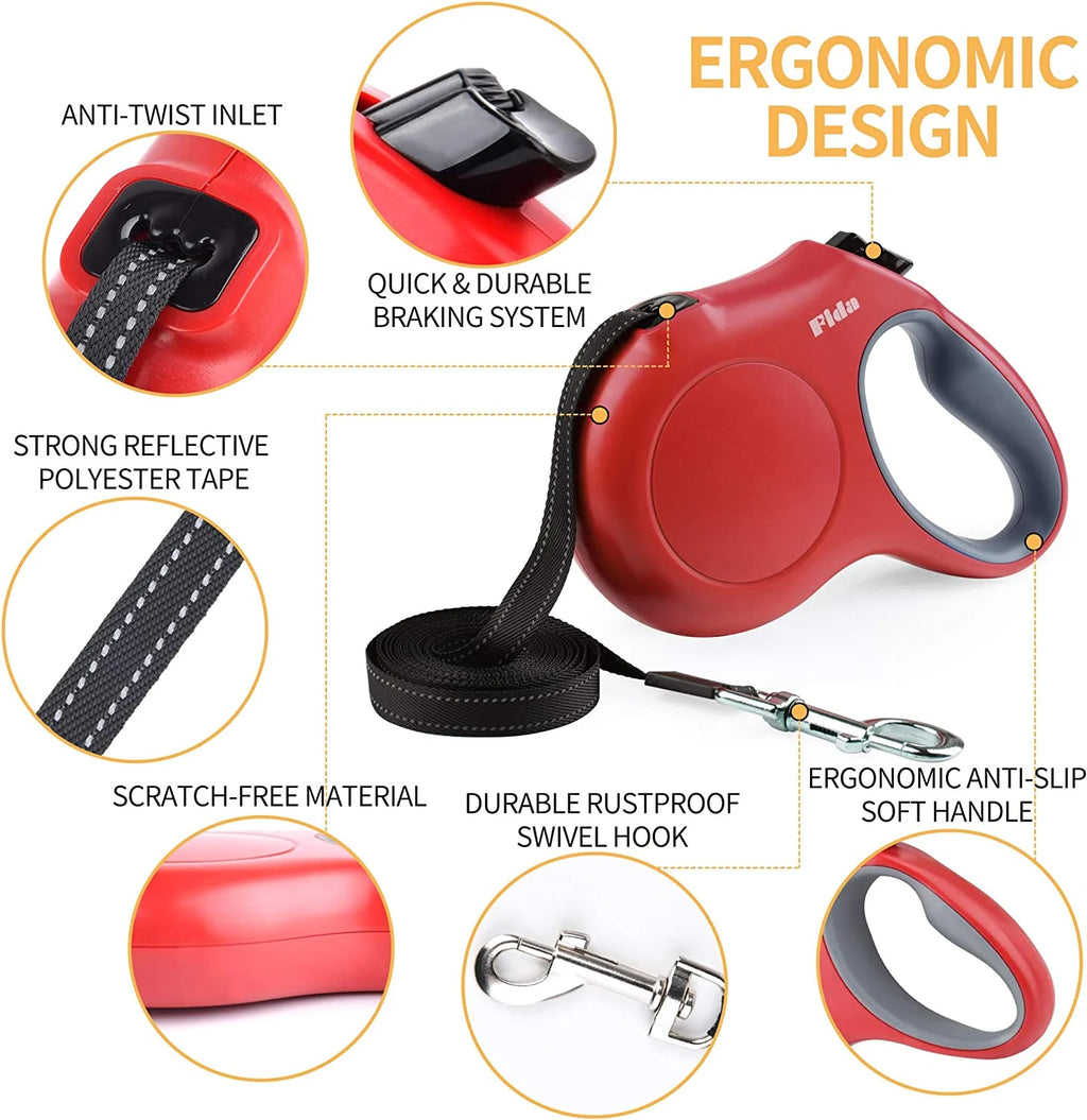 Retractable Dog Leash 16 ft with Bag Dispenser – Medium, Red – image 3