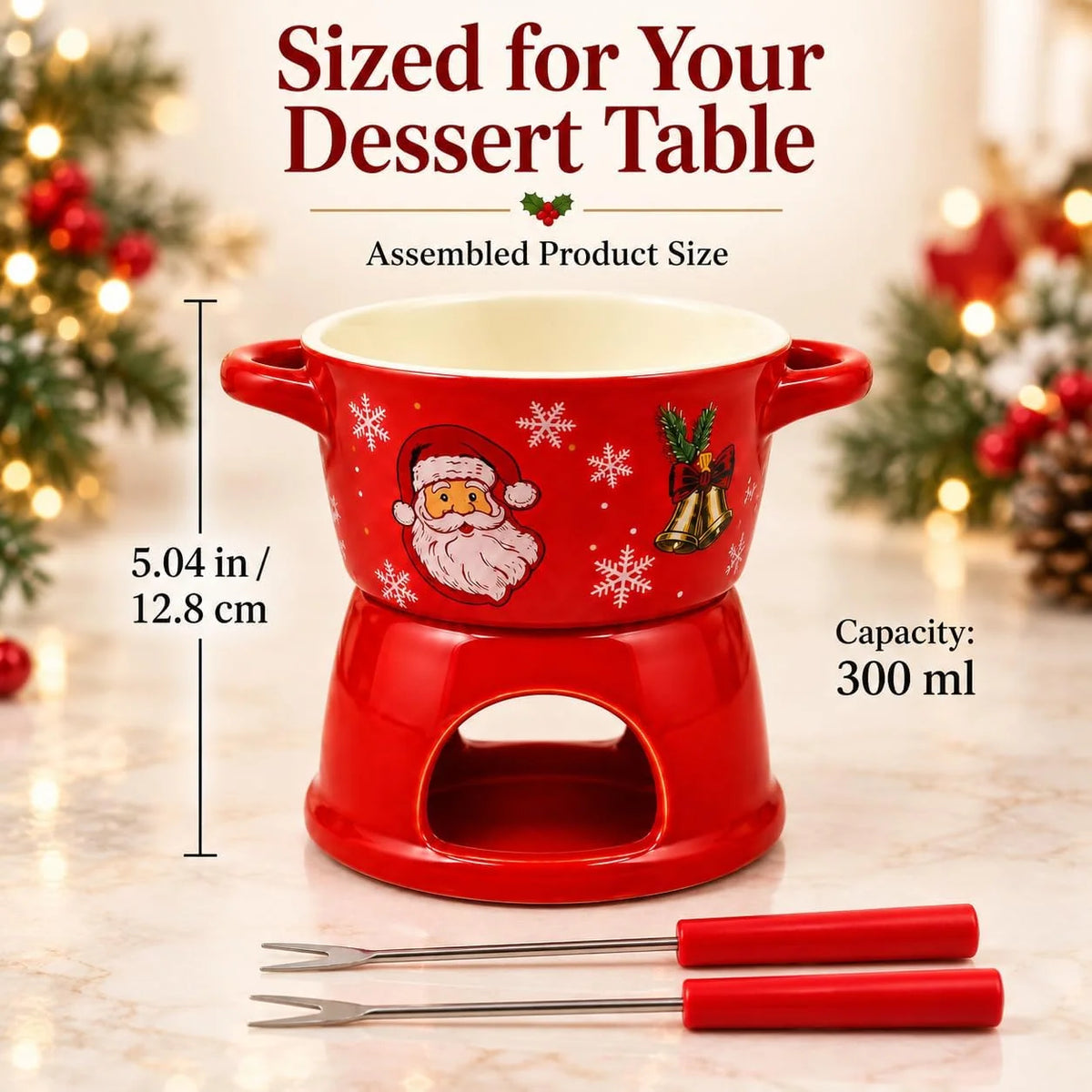 Christmas Ceramic Chocolate Fondue Mug Set with 2 Forks, 300 ml – image 7