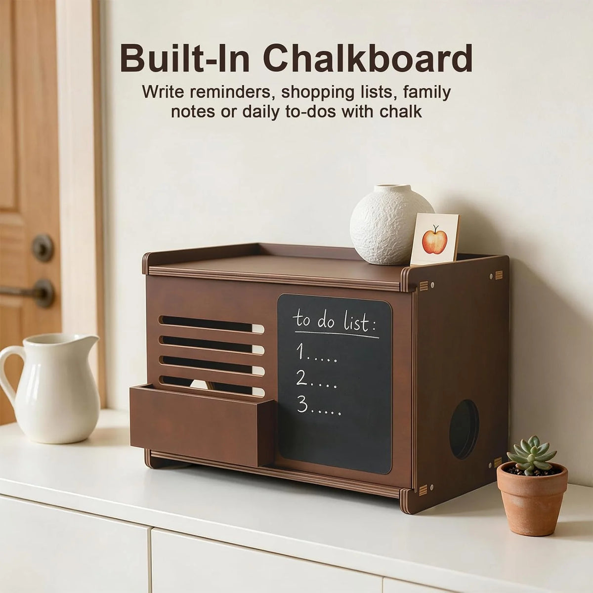 Router Box Hider, Wooden Wall Shelf with Storage and Chalkboard – image 5
