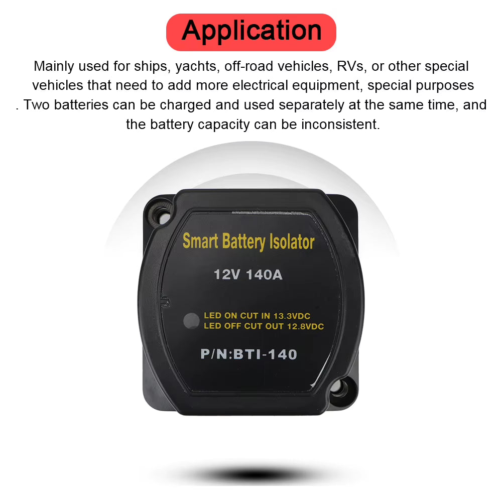 Dual Battery Isolator 12V 140A, Voltage Sensitive Relay