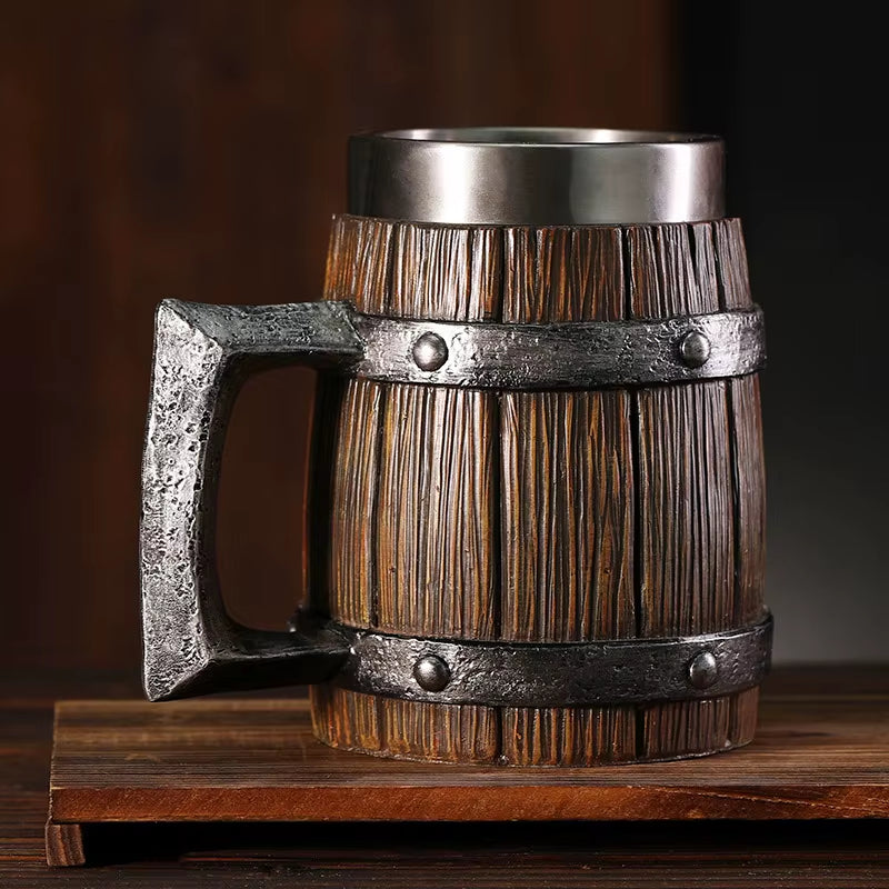 Oak Barrel Beer Mug with Stainless Steel Liner 21 oz – image 2