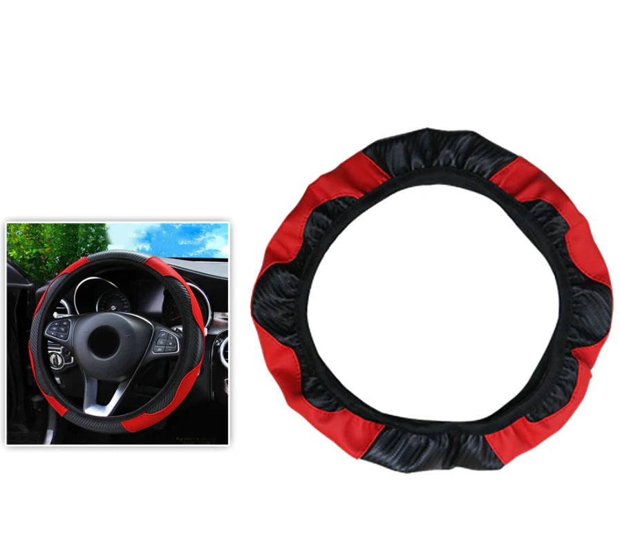 Steering Wheel Cover, Red & Black Carbon Fiber PU Leather, 15 in – image 11