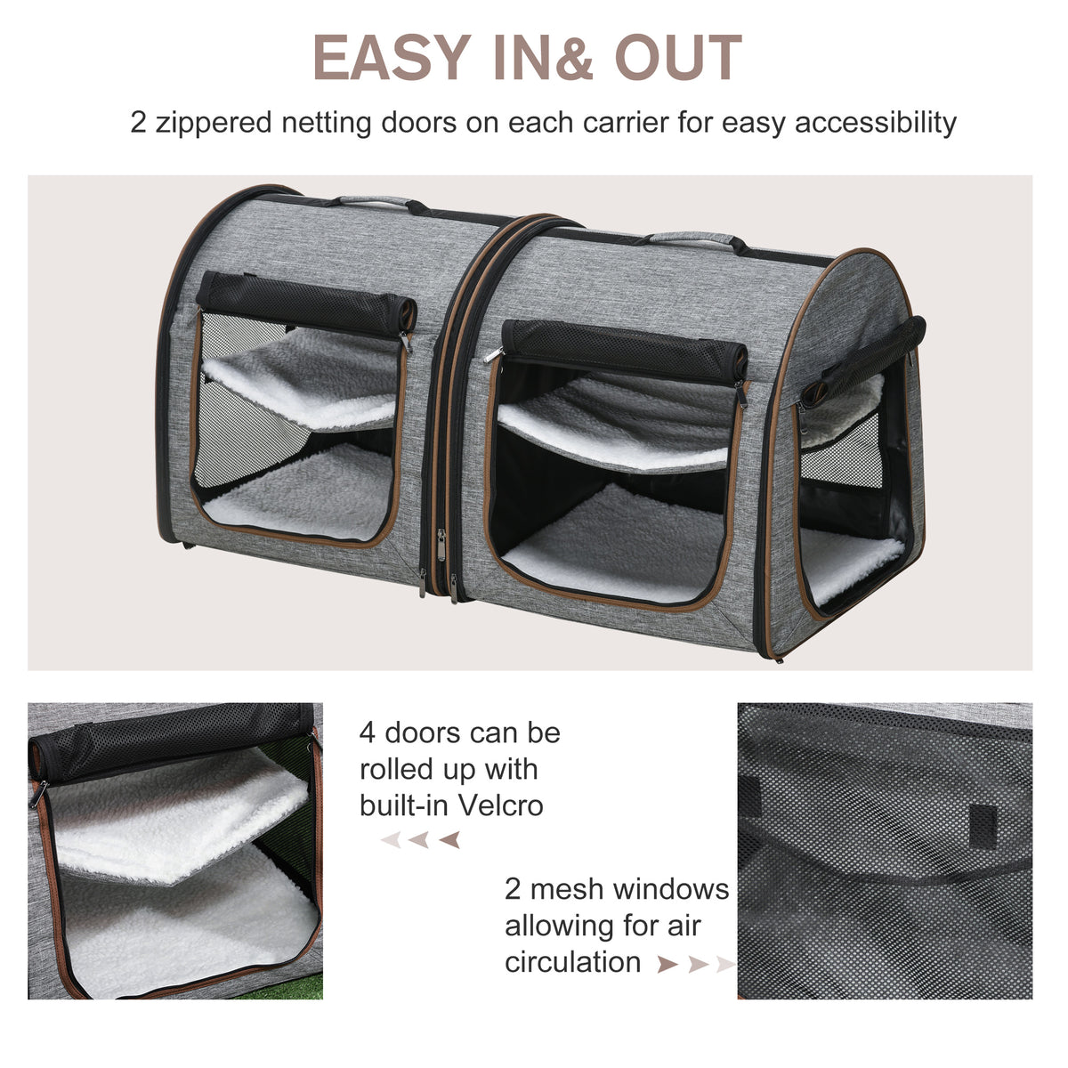 Double Cat Carrier, 39 in Soft-Sided Travel Crate with Divider – image 6