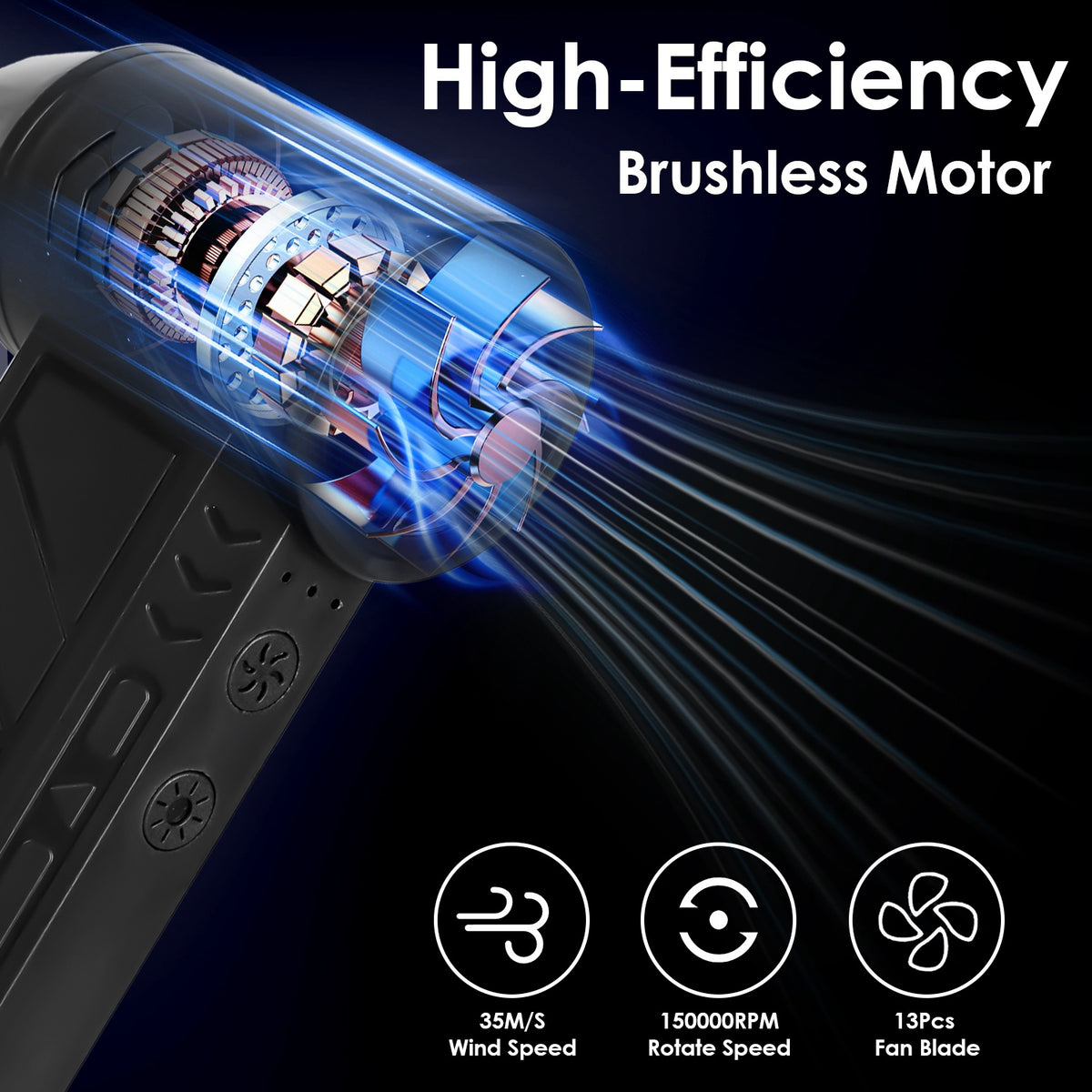 Cordless Electric Air Duster, 150000 RPM, 4 Speeds