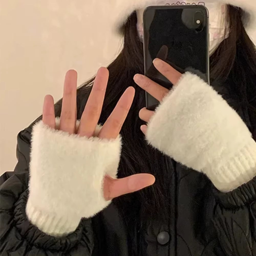 Fingerless Gloves for Women - Plush Knit Winter Wrist Warmers – image 3