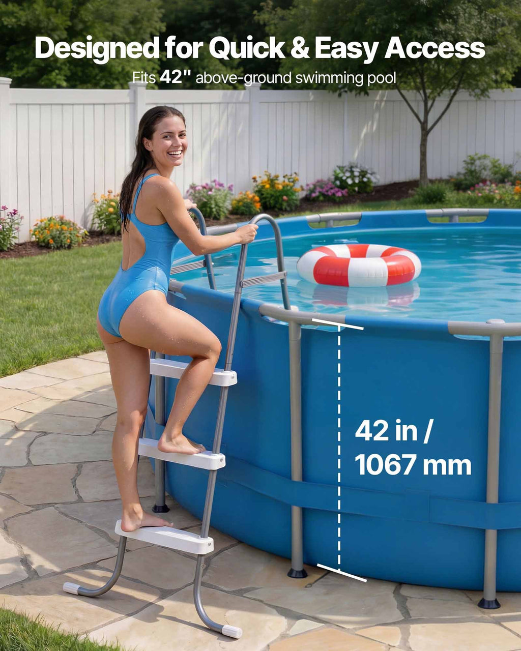3-Step Above Ground Pool Ladder, Steel A-Frame for 42 in Walls – image 2
