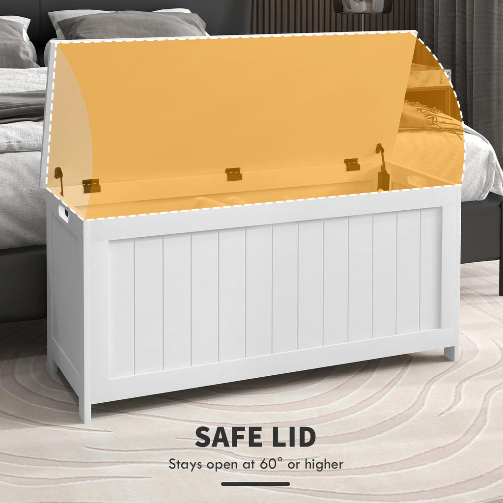 Storage Trunk Bench with Safety Hinges and Side Handles, White – image 4