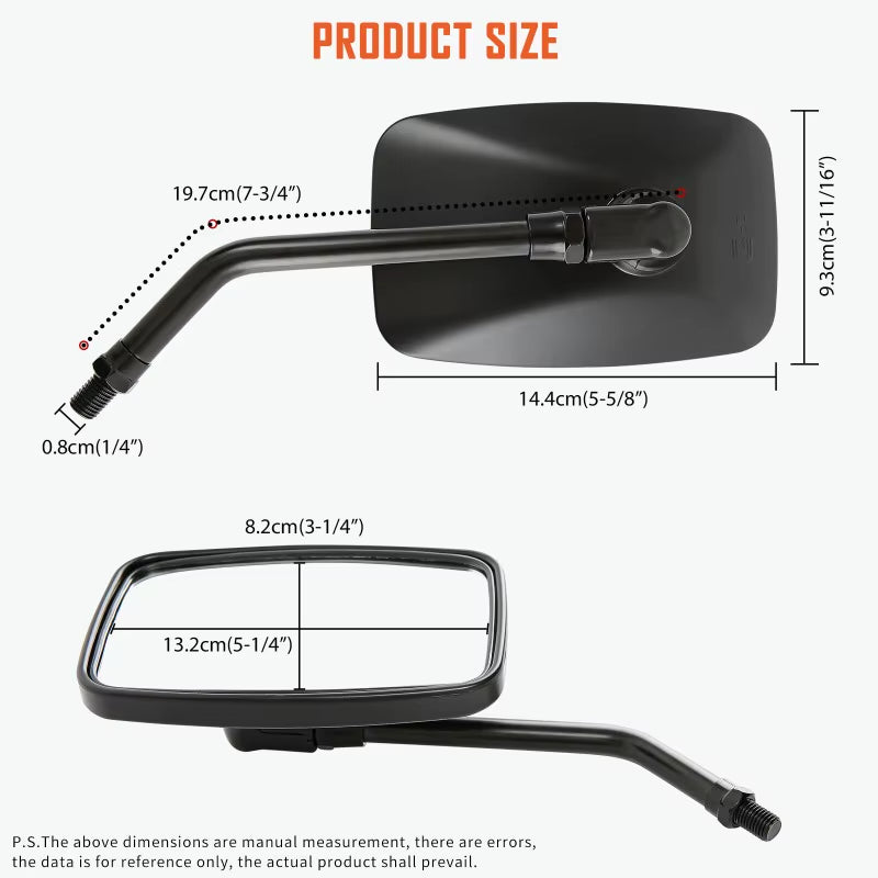 Rectangular Motorcycle Side Mirrors, 10mm Thread, Pair – image 4