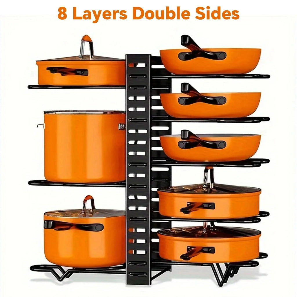 Pot Lid Rack, 8-Tier Adjustable Iron Pan Organizer for Cabinet
