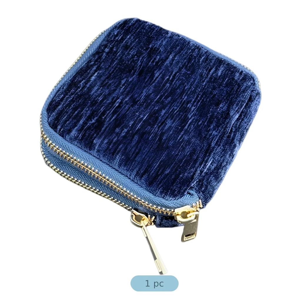 Travel Jewelry Case – Smoky Blue Chenille Double-Layer Box – image 3