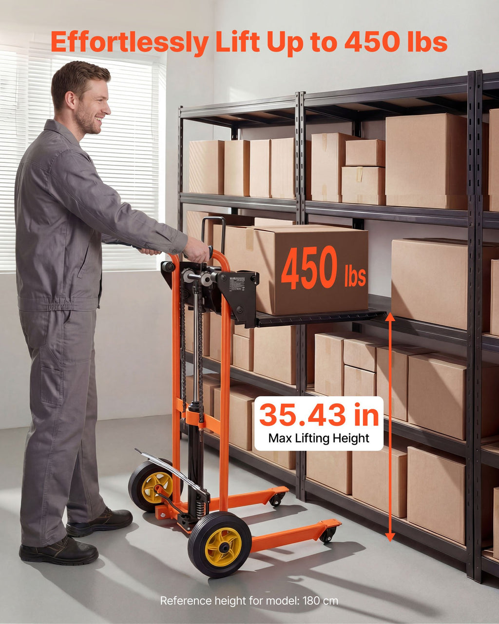 Material Lift Stacker 450 lb, Hydraulic Winch Lift to 35.4 in – image 2