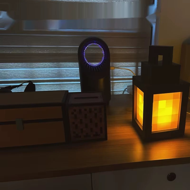 Pixel Lantern Night Light - Rechargeable Retro Game Style LED Room Decor Lamp