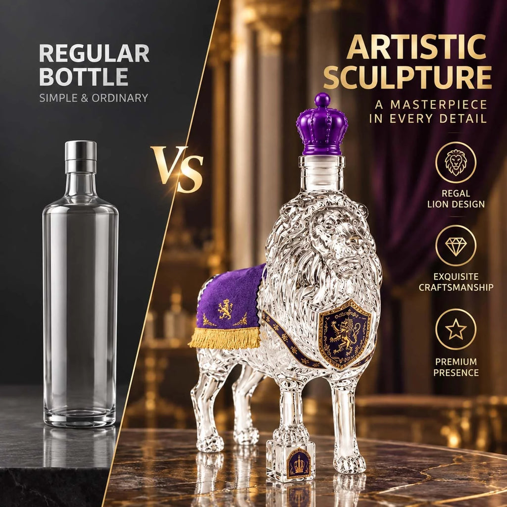 Whiskey Decanter Lion Sculpture, 350 ml Glass with Crown Stopper – image 5