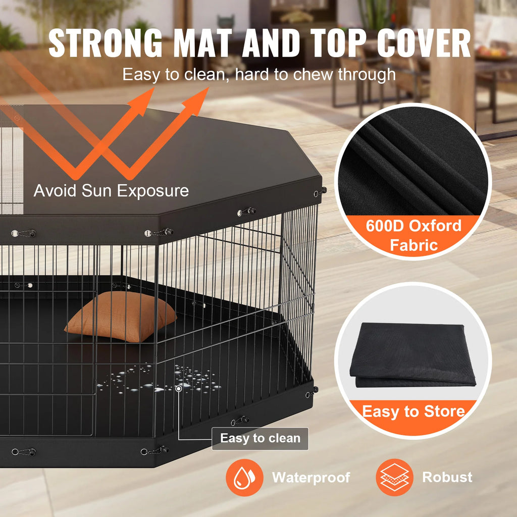 Dog Playpen with Top Cover and Pad, 8 Foldable Metal Panels, 24 in – image 4