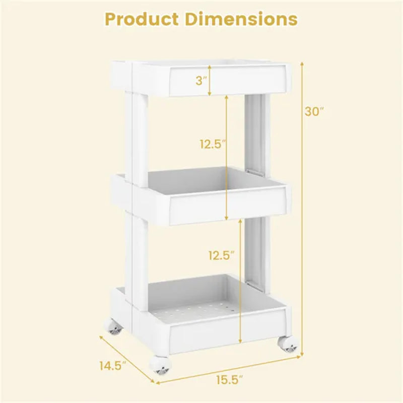 Rolling Storage Cart, 3-Tier with Ventilated Trays, 15.5x14.5x30 in – image 6