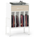 Record Player Stand with Vinyl Storage and Fabric Drawer – White
