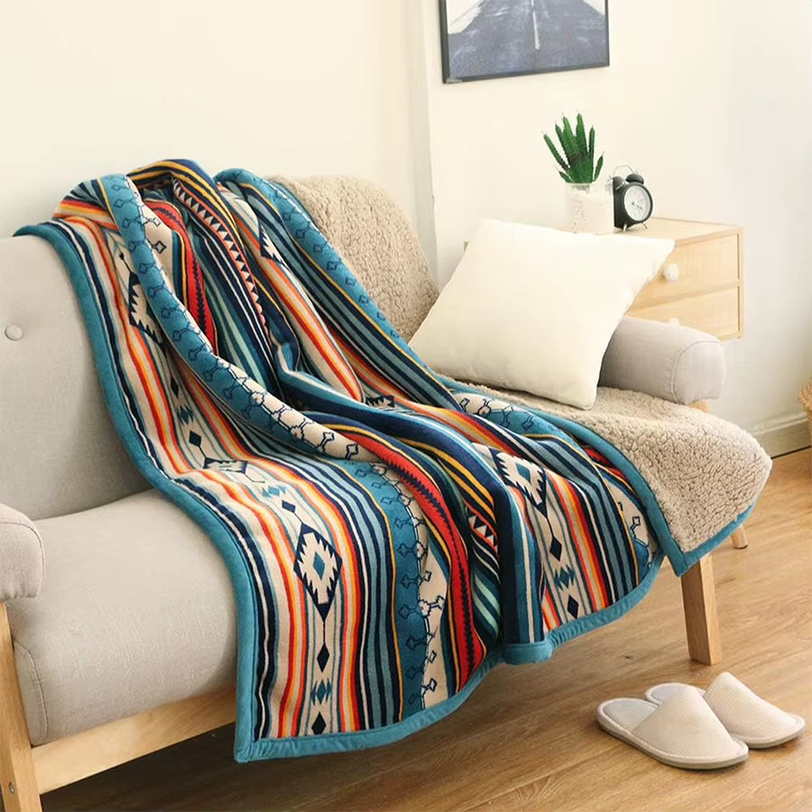 Sherpa Flannel Throw Blanket 59 x 79 In, Double Layer Reversible