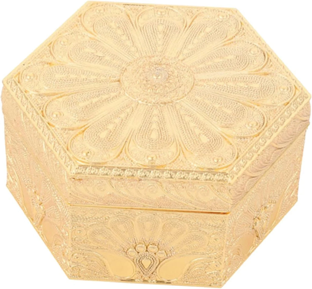 Hexagon Jewelry Box – Vintage Gold Zinc Alloy Trinket Case