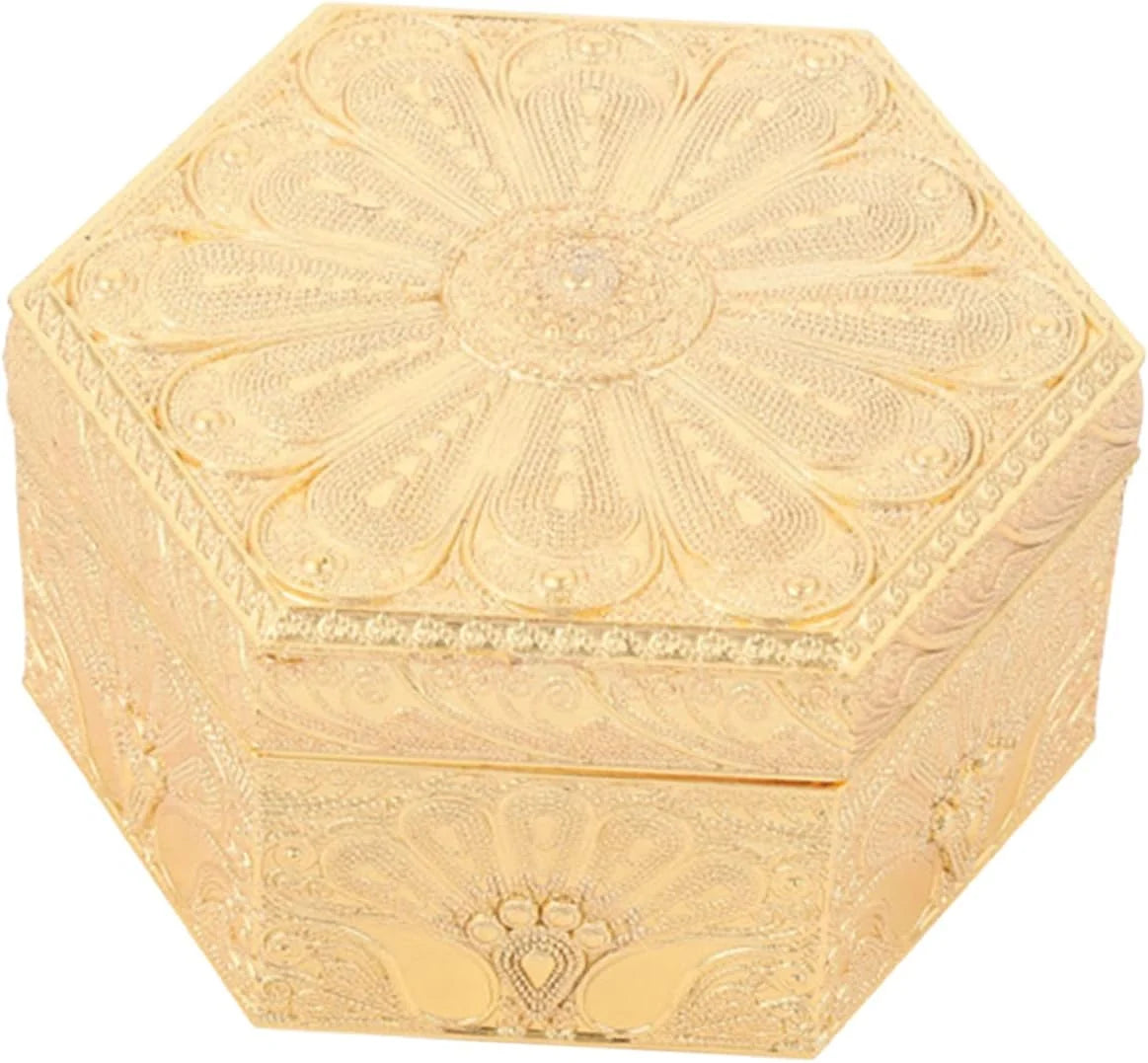 Hexagon Jewelry Box – Vintage Gold Zinc Alloy Trinket Case