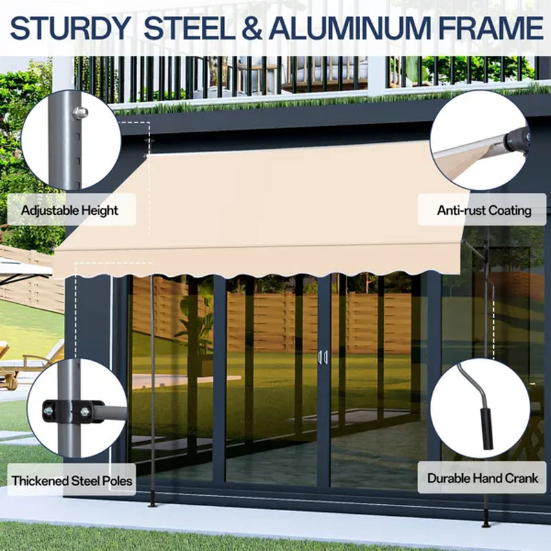 Retractable Patio Awning 118 x 47 in, No-Drill Crank Sun Shade – image 12