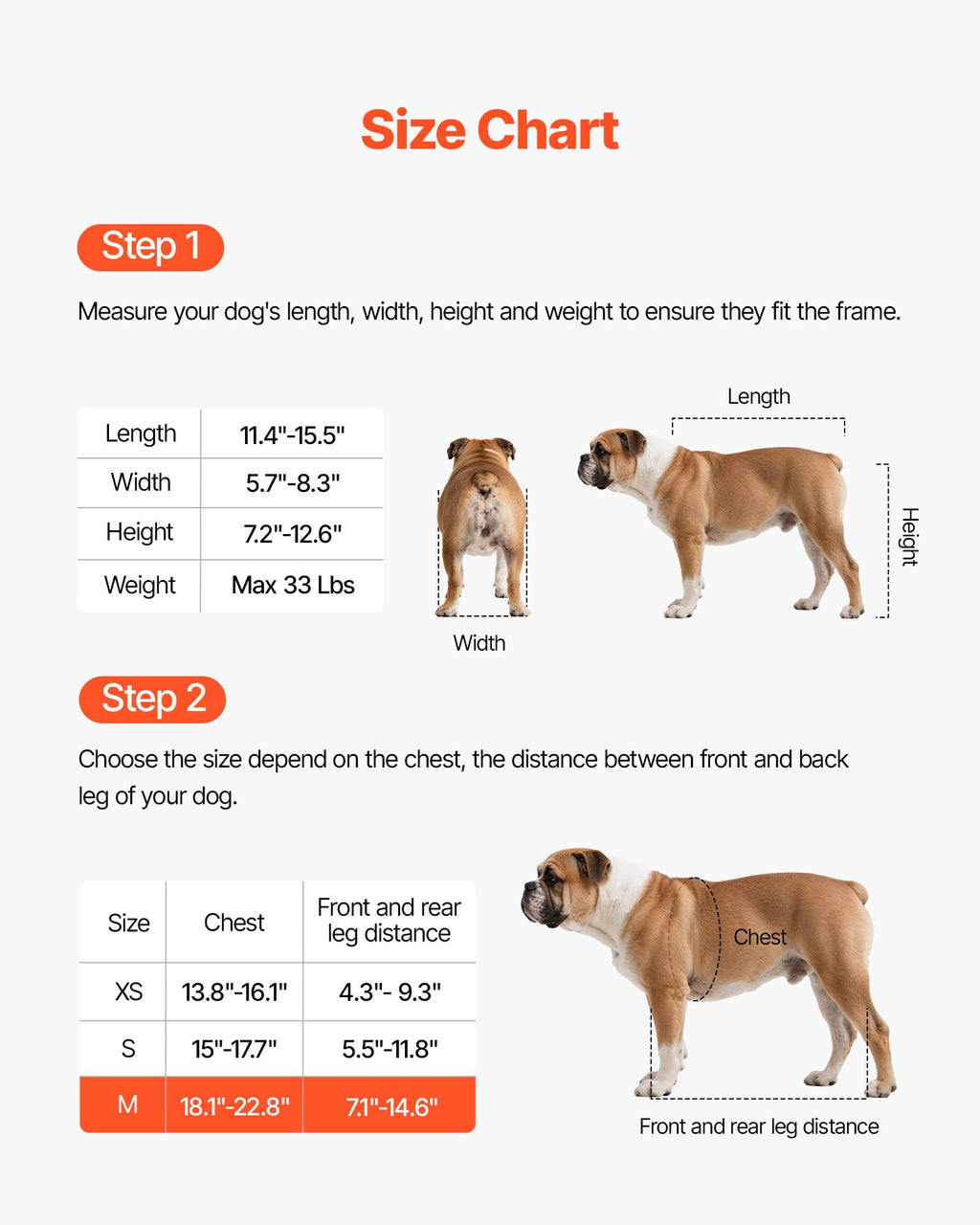 Dog Wheelchair for Back Legs, Adjustable 2-Wheel Pet Cart, Medium – image 3