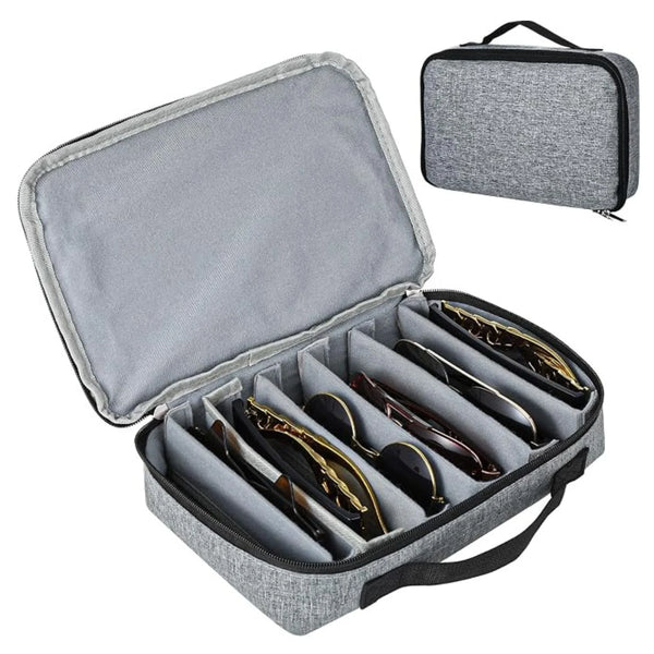 Sunglasses Organizer Case 8-Slot, Zippered Eyewear Storage Box