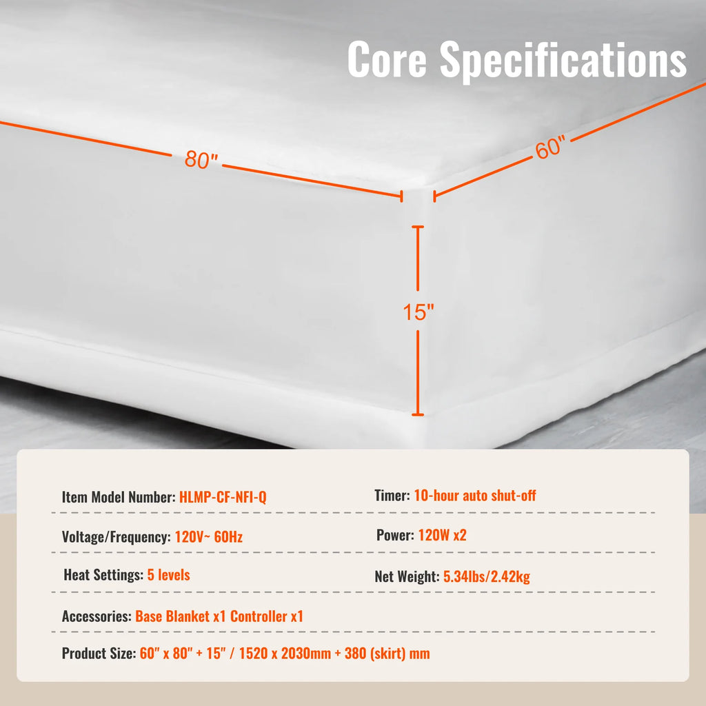 Heated Mattress Pad Queen 60x80 in, Dual Zone 5 Heat Settings – image 7