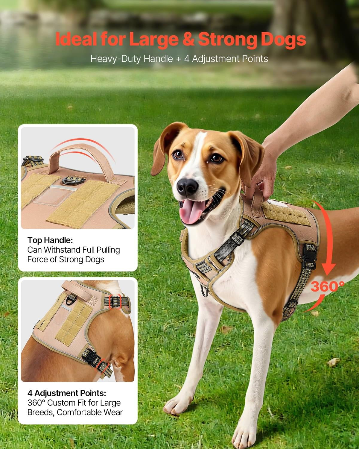 Tactical Dog Harness for Large Dogs, No-Pull Adjustable Vest, Khaki – image 4