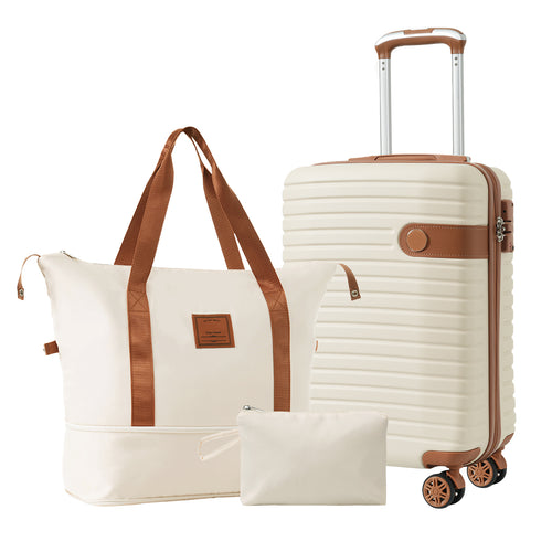 3-Piece Carry-On Luggage Set, 20 in Hardshell Spinner, Cream – image 2