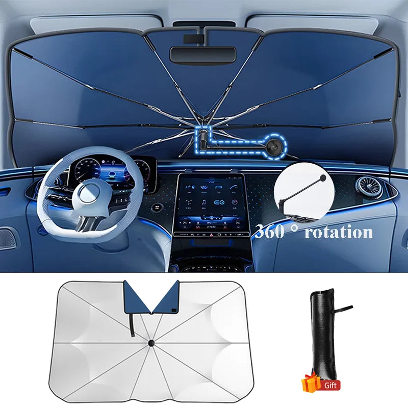 Foldable Car Windshield Sun Shade Umbrella - 360° Bendable Handle – image 2