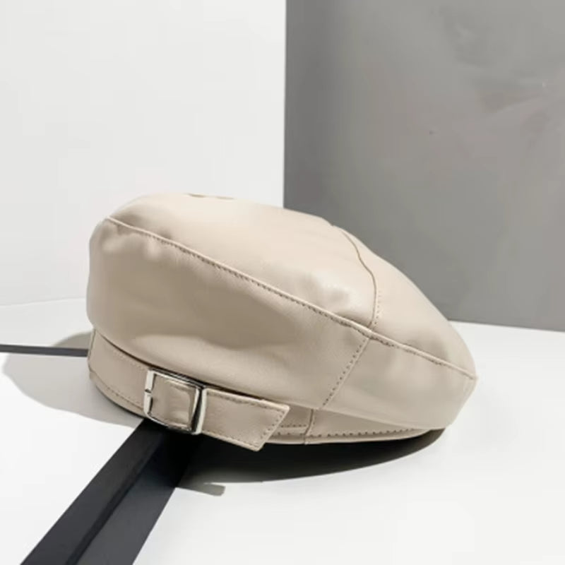 Faux Leather Beret Hat - Classic French Artist Cap for Women – image 3