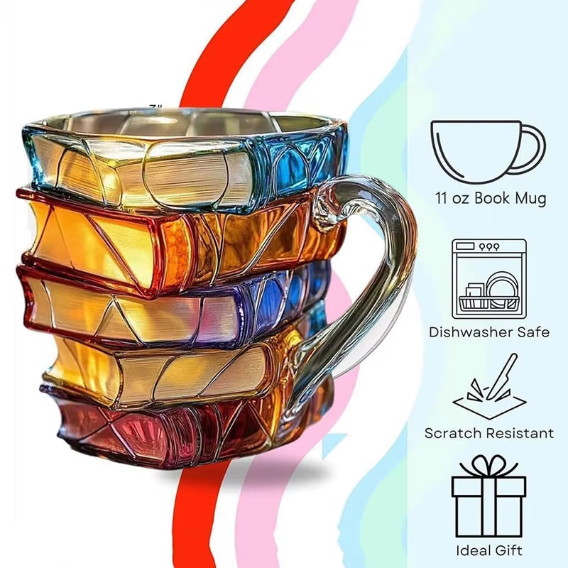 Stacked Books Coffee Mug 11oz - 3D Painted Book Lover Gift Cup – image 2