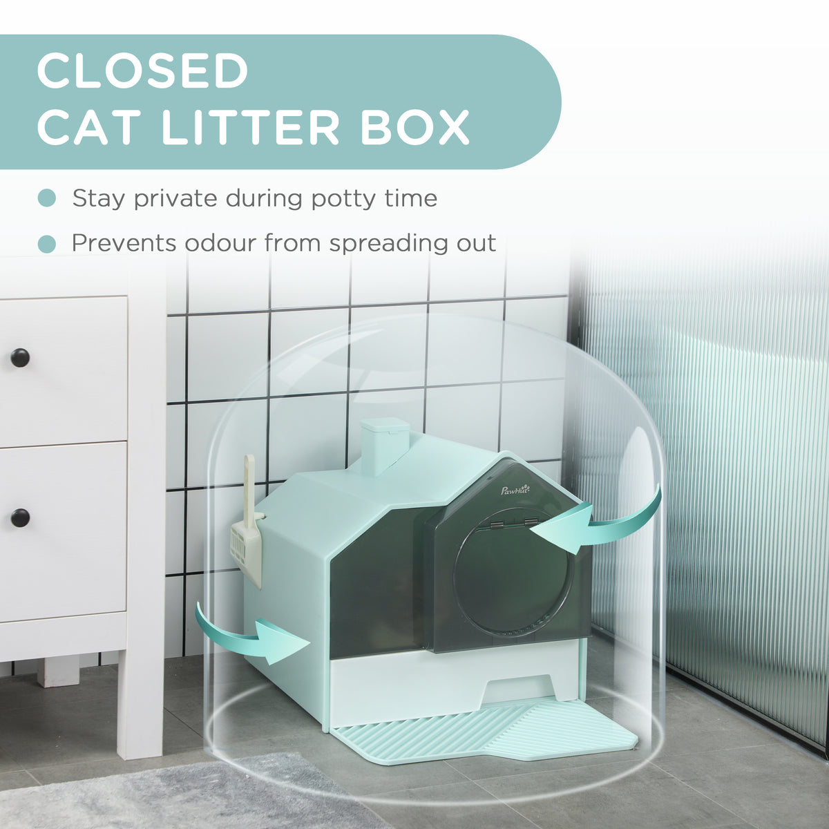 Hooded Cat Litter Box - Enclosed House Design with Drawer and Mat – image 6