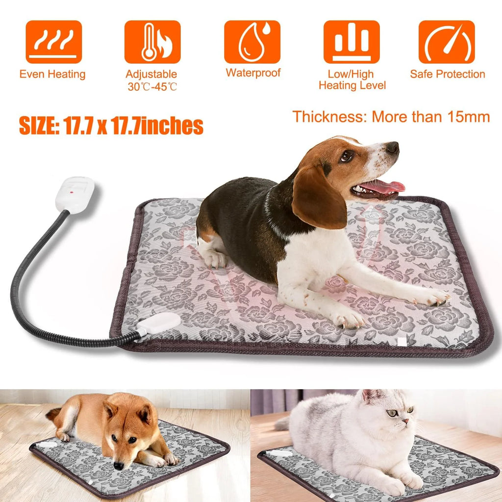 Pet Heating Pad, Waterproof Electric Warming Mat with Chew-Proof Cord