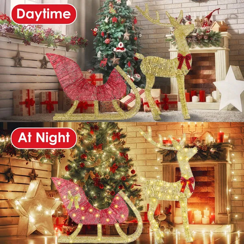 Lighted Reindeer and Sleigh Christmas Yard Decoration, 8 Modes – image 6