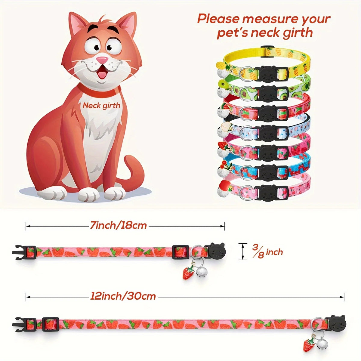 Breakaway Cat Collars 7-Pack - Fruit Pattern Kitten Collars with Bells – image 3