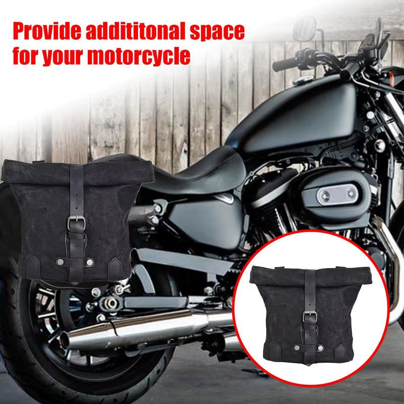 Waxed Canvas Motorcycle Saddle Bag, Waterproof Fork and Side Tool Bag