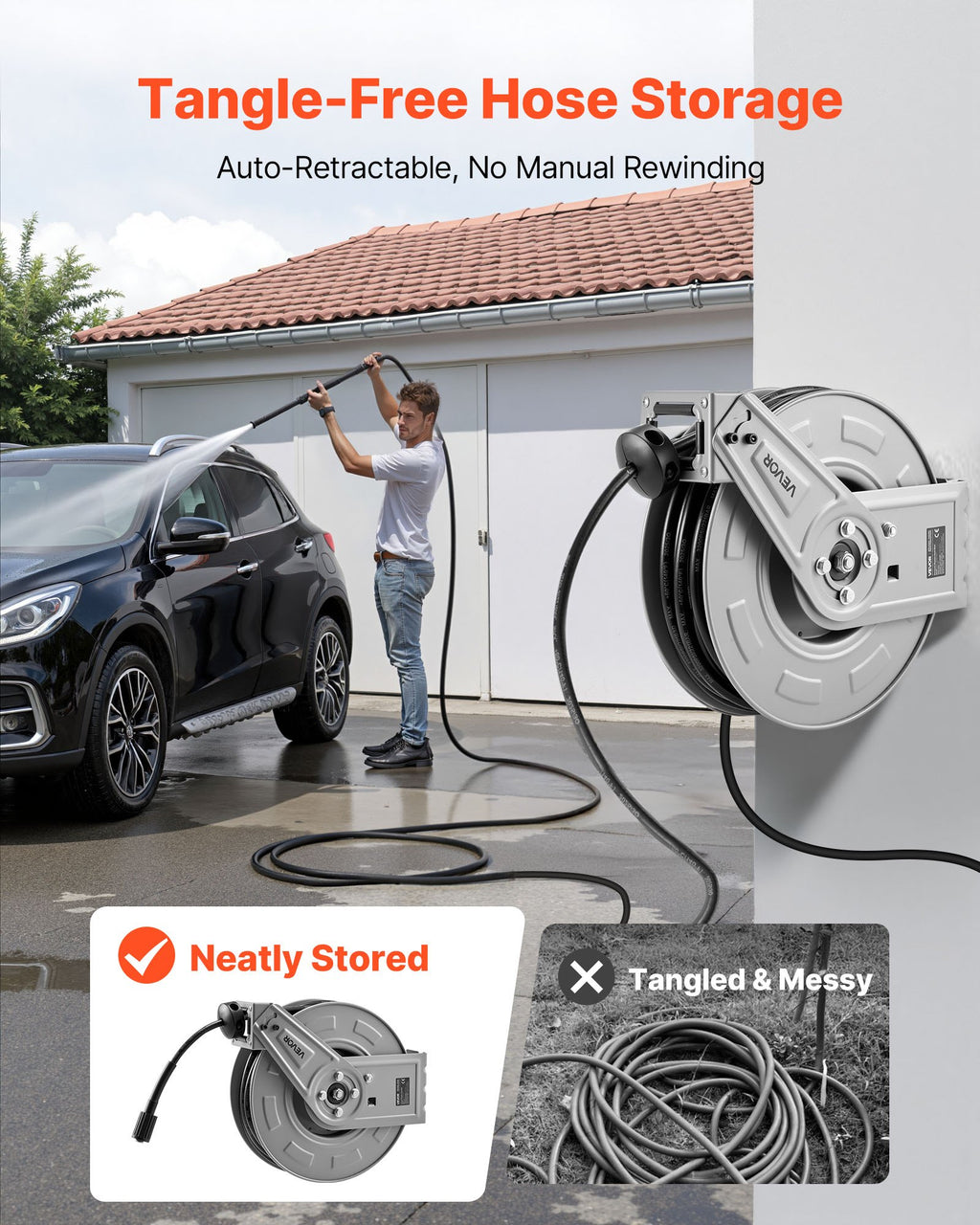 Retractable Pressure Washer Hose Reel 65 Ft Wall Or Floor Mount Steel – image 2
