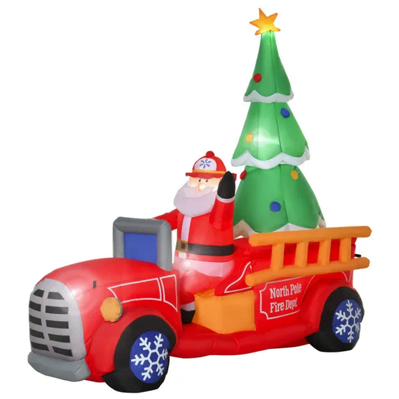 7.4 Ft Inflatable Santa Fire Truck Christmas Yard Decoration – image 4