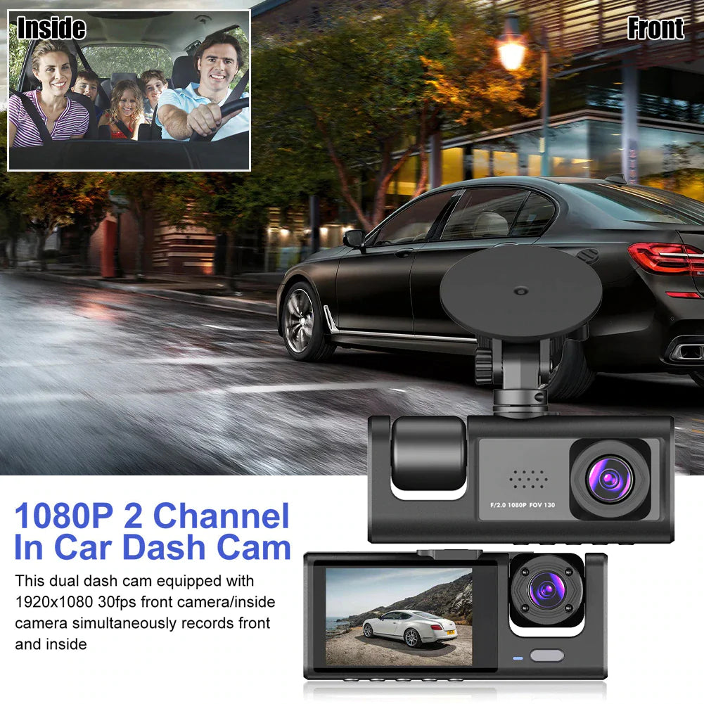 Dual-Lens Car Dash Cam 1080P, Front and Inside, G-Sensor