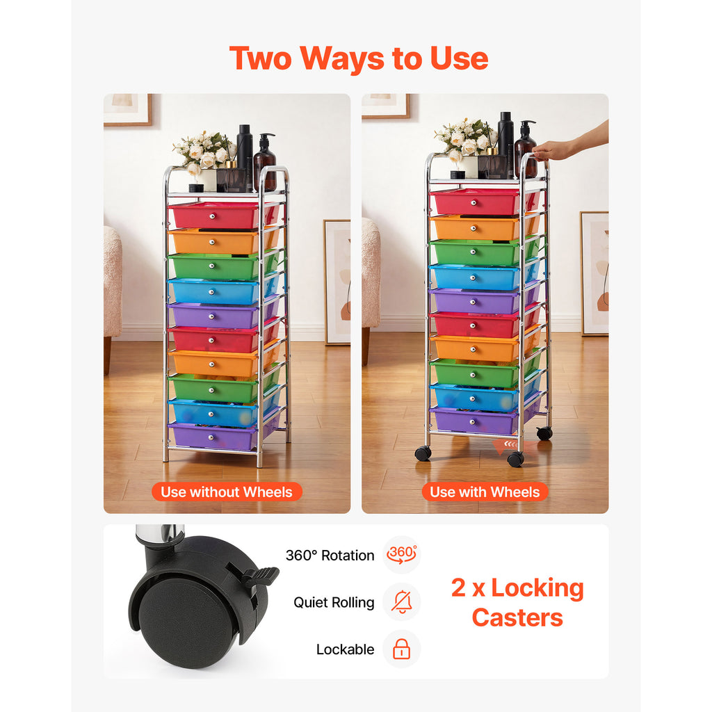 10-Drawer Rolling Storage Cart with Steel Frame, Rainbow – image 3