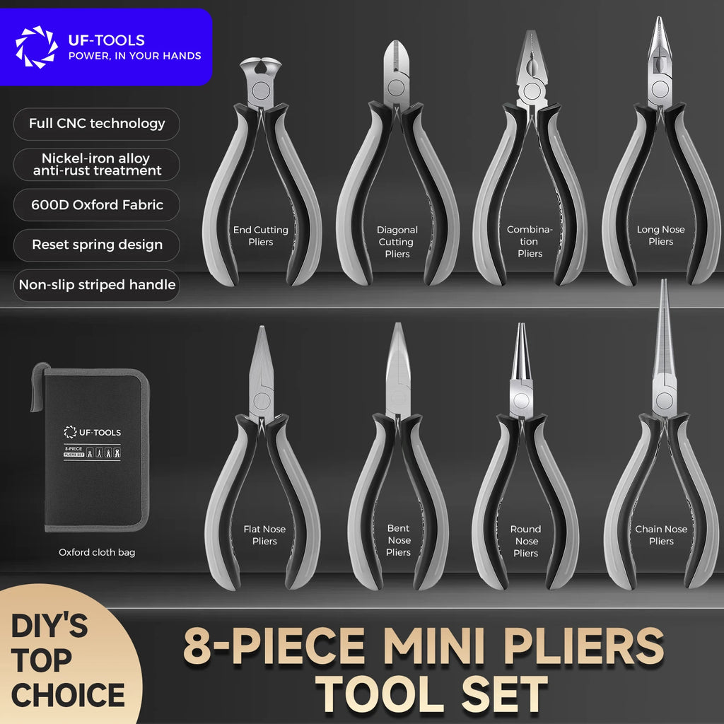 Mini Pliers Set 8 Piece with Tool Bag for Jewelry and Repair – image 2