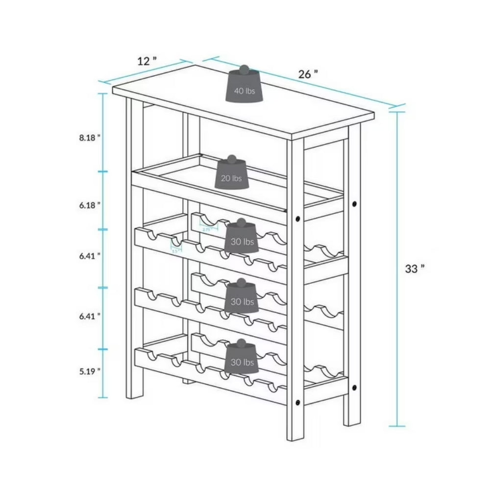 Solid Wood Wine Rack, 18 Bottle Freestanding with Tabletop and Tray – image 2