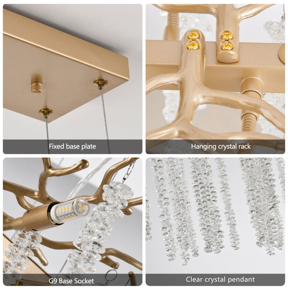 39 Inch Gold Crystal Chandelier with Cascading Strands, 8-Light