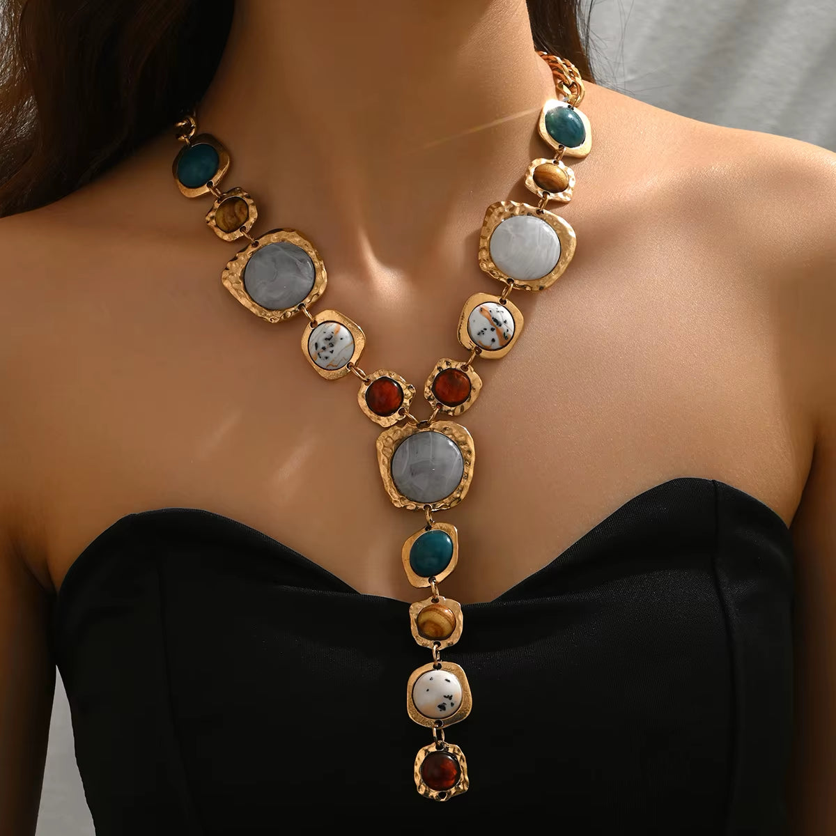 Vintage Chunky Geometric Y-Necklace