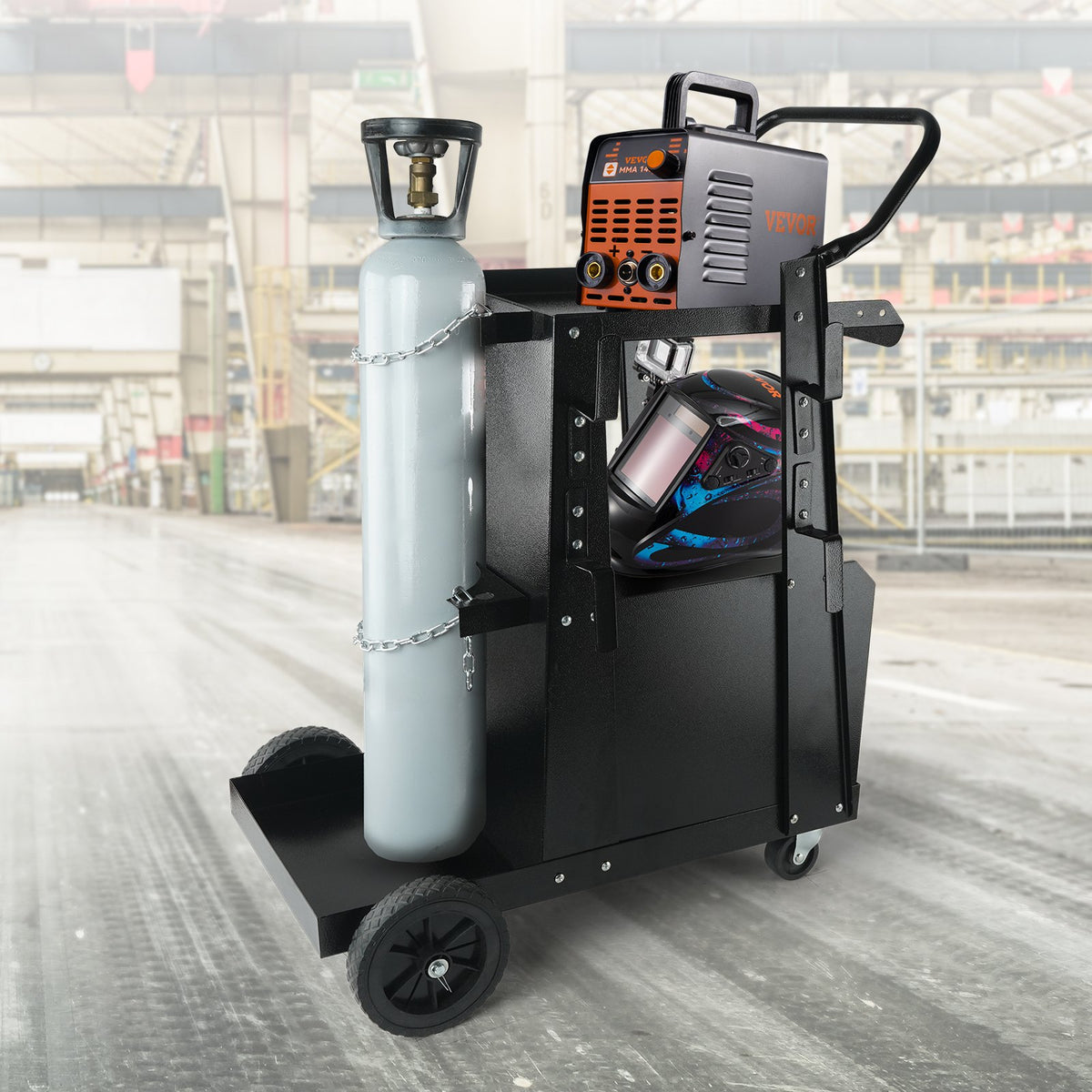 Welding Cart 2-Tier with Lockable Cabinet, 265 Lb, Swivel Wheels