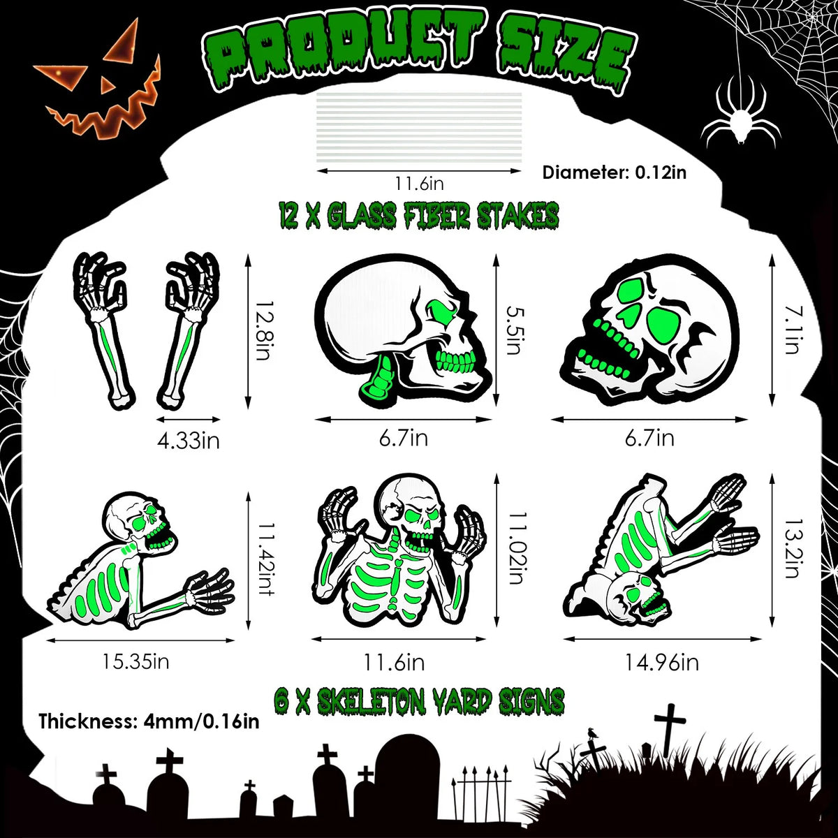 Halloween Yard Signs Glow in the Dark, 6-Piece Skeleton Set – image 4
