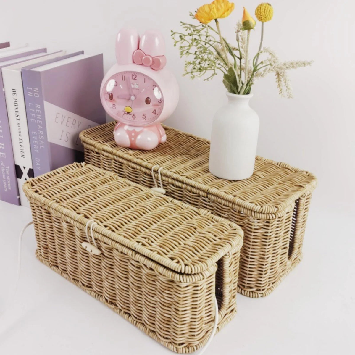 Cable Management Box, Handwoven Rattan Cord Organizer – image 2