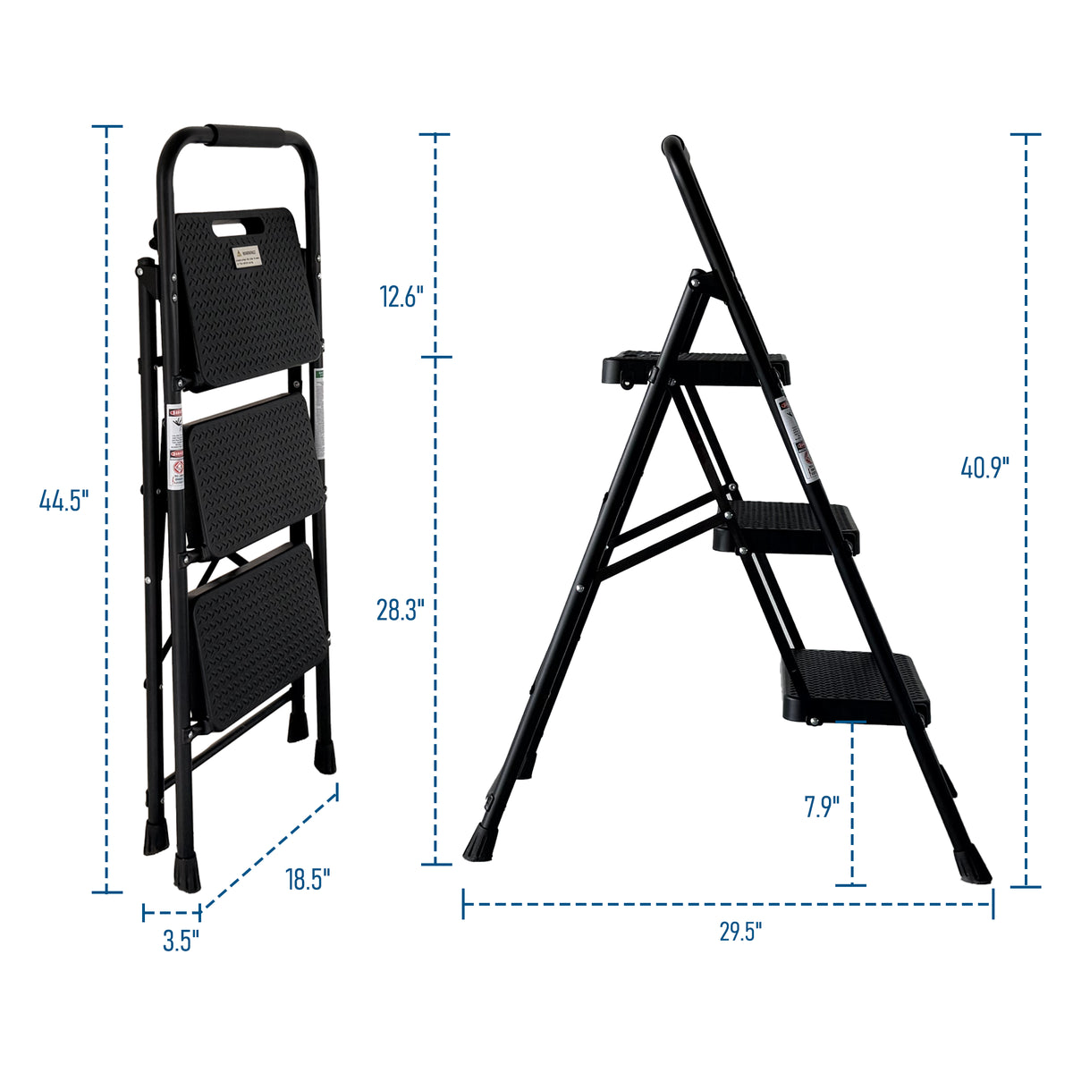 3 Step Ladder, Folding Steel Step Stool with Wide Anti-Slip Pedals – image 12